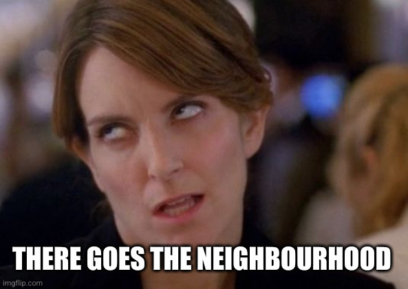 Tina Fey Eyeroll | THERE GOES THE NEIGHBOURHOOD | image tagged in tina fey eyeroll | made w/ Imgflip meme maker