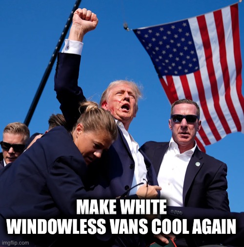 MAKE WHITE WINDOWLESS VANS COOL AGAIN | image tagged in memes | made w/ Imgflip meme maker