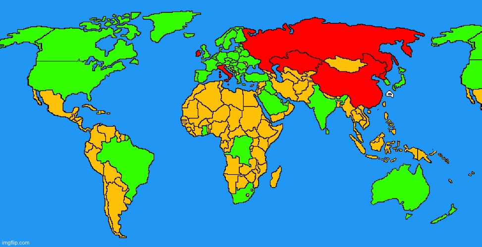 Countries I love are in green, neutral are orange and red is hate | made w/ Imgflip meme maker