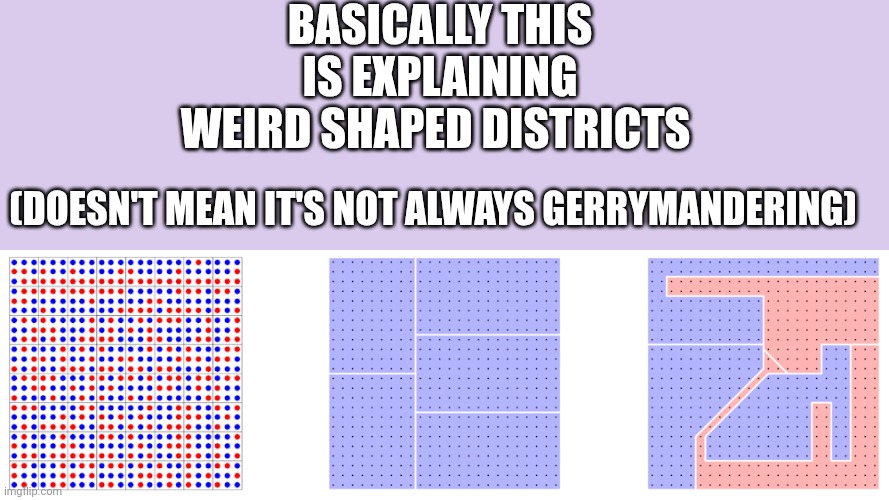 BASICALLY THIS IS EXPLAINING WEIRD SHAPED DISTRICTS (DOESN'T MEAN IT'S NOT ALWAYS GERRYMANDERING) | made w/ Imgflip meme maker