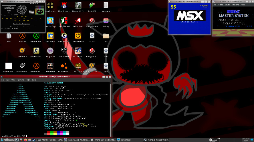 chat what do you think of my desktop | image tagged in pretty blood,atari,msx,sega master system,linux,arch linux | made w/ Imgflip meme maker