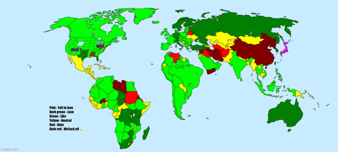 Updated map of countries and states I love/hate | made w/ Imgflip meme maker