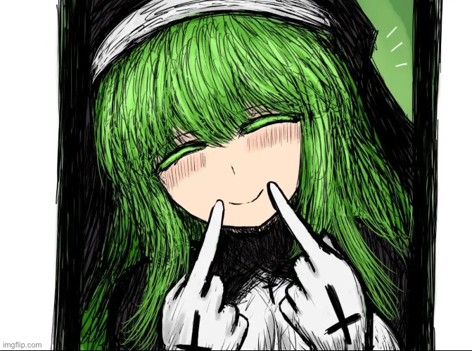 Thought she was showing the middle finger | image tagged in dead red hood,memes,shitpost,nun,suspicious person | made w/ Imgflip meme maker