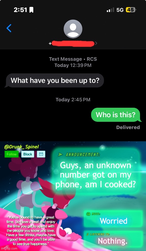 What the hell… this is the second time… | Guys, an unknown number got on my phone, am I cooked? Worried; Nothing. | made w/ Imgflip meme maker