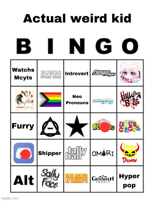 Actual Weird kid bingo | image tagged in actual weird kid bingo | made w/ Imgflip meme maker