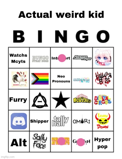 Actual Weird kid bingo | image tagged in actual weird kid bingo | made w/ Imgflip meme maker