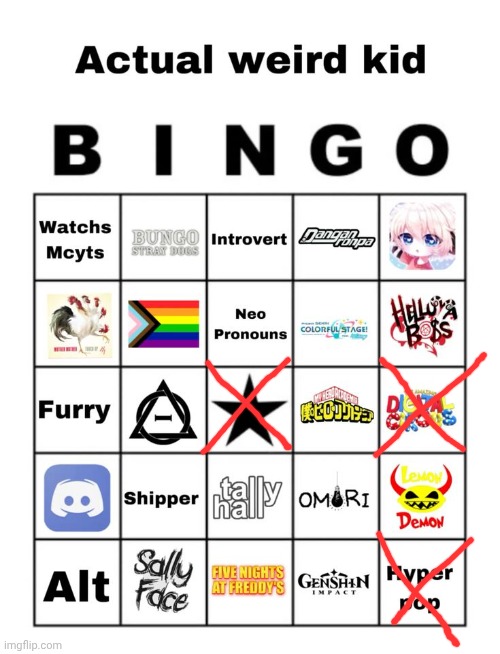 Idek what half of these are | image tagged in actual weird kid bingo | made w/ Imgflip meme maker
