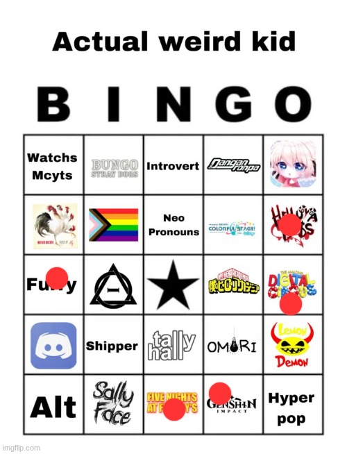Actual Weird kid bingo | image tagged in actual weird kid bingo | made w/ Imgflip meme maker
