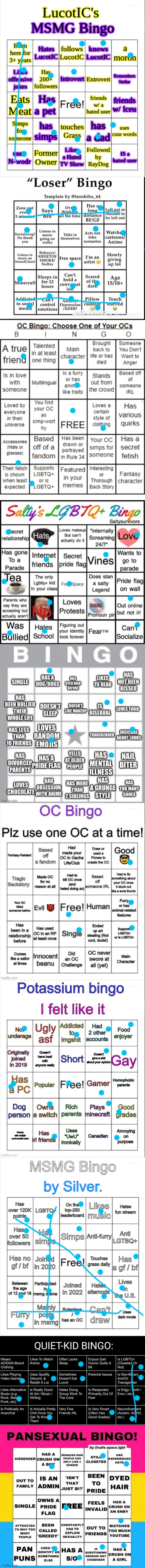 doing every bingo on the search tab (part 2) | image tagged in lucotic's ms_memer_group bingo,loser bingo,thesuitedgayweeb's oc bingo,the pride bingo,lgbt bingo lol,oc bingo | made w/ Imgflip meme maker