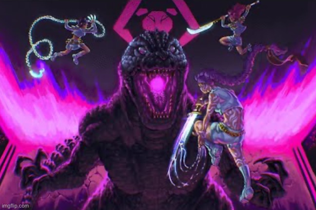 Saw a YT video about Godzilla vs the demon hunters, THE THUMBNAIL IS SO PEAK (btw who do y’all think would win) | made w/ Imgflip meme maker