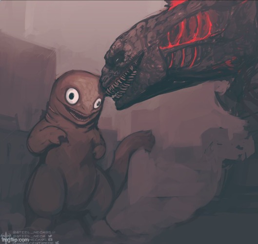 “But mommy said I’m beautiful.” Sybau kid, you ugly. | image tagged in memes,shitpost,idk the artist,shin godzilla | made w/ Imgflip meme maker