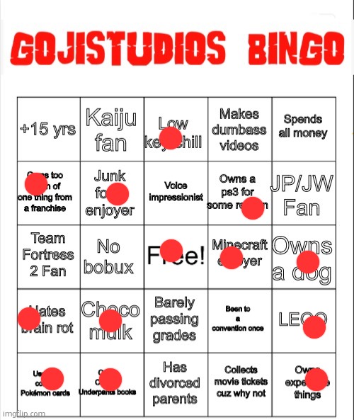 7/10 bingo | image tagged in gojistudios bingo card | made w/ Imgflip meme maker
