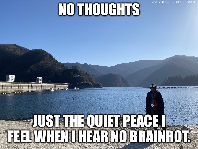 Just the quiet peace I feel when I hear no Brainrot. | NO THOUGHTS; JUST THE QUIET PEACE I FEEL WHEN I HEAR NO BRAINROT. | image tagged in kamen rider standing | made w/ Imgflip meme maker