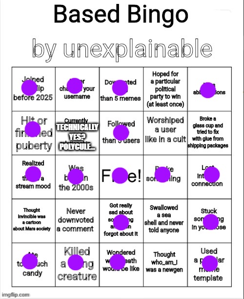 :) | TECHNICALLY YES? POLYCULE... | image tagged in bingo by unexplainable | made w/ Imgflip meme maker