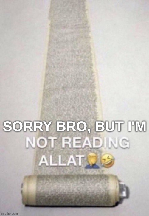 Not Reading Allat | SORRY BRO, BUT I'M | image tagged in not reading allat | made w/ Imgflip meme maker