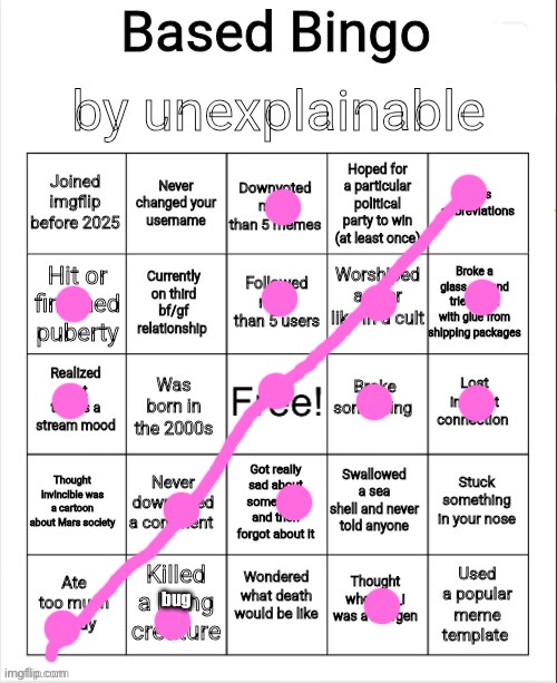 Bingo by unexplainable | bug | image tagged in bingo by unexplainable | made w/ Imgflip meme maker