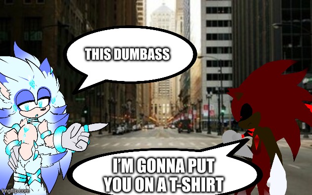 This guy | THIS DUMBASS; I’M GONNA PUT YOU ON A T-SHIRT | image tagged in sonic the hedgehog,original character | made w/ Imgflip meme maker