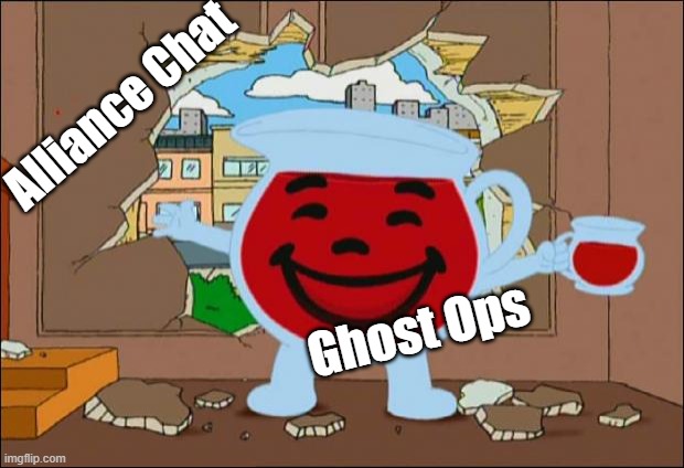 LastWar: Ghost Ops | Alliance Chat; Ghost Ops | image tagged in koolaid man,lastwar,ghostops | made w/ Imgflip meme maker