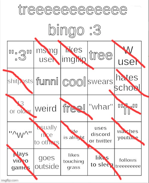 IM NEVER GOING TO GET A BINGO RAAAAAAHHH | image tagged in treeeeeeeeee bingo 3 | made w/ Imgflip meme maker