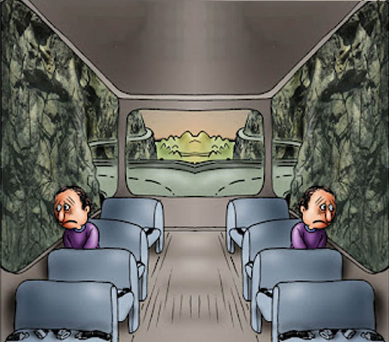 Two guys on bus dark sides Blank Meme Template