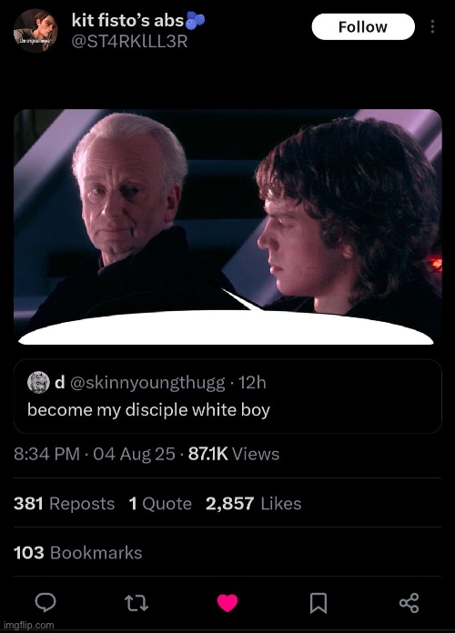image tagged in memes,shitpost,star wars,white boy,emperor palpatine | made w/ Imgflip meme maker