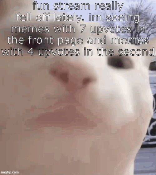 i showed you my | fun stream really fell off lately. im seeing memes with 7 upvotes in the front page and memes with 4 upvotes in the second | image tagged in i showed you my | made w/ Imgflip meme maker