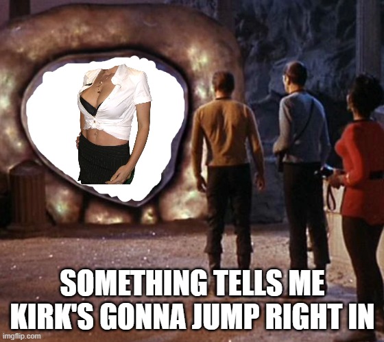 Star Trek Portal | SOMETHING TELLS ME KIRK'S GONNA JUMP RIGHT IN | image tagged in guardian of forever star trek transparent portal | made w/ Imgflip meme maker
