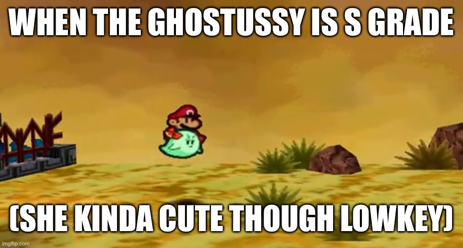 Paper Mario fandom moment | WHEN THE GHOSTUSSY IS S GRADE; (SHE KINDA CUTE THOUGH LOWKEY) | image tagged in paper mario,funny,ghost,lewd,sussy,glitch | made w/ Imgflip meme maker