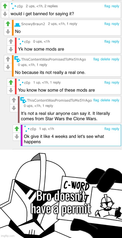 Seriously c0p, clanker isn’t an actual thing, it’s an internet joke. | Bro doesn’t have a permit | made w/ Imgflip meme maker