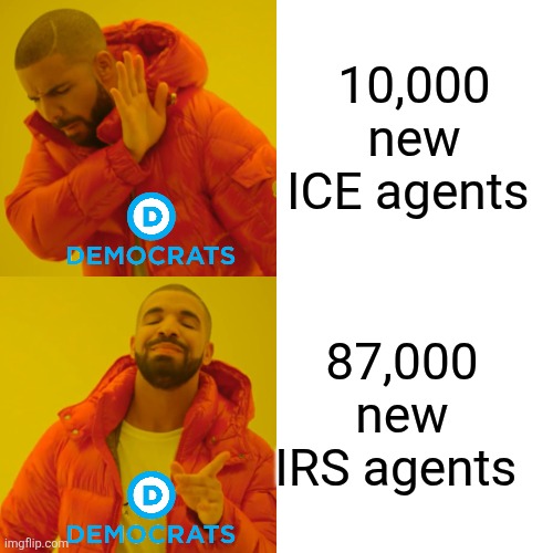 Drake Hotline Bling Meme | 10,000 new ICE agents 87,000 new IRS agents | image tagged in memes,drake hotline bling | made w/ Imgflip meme maker