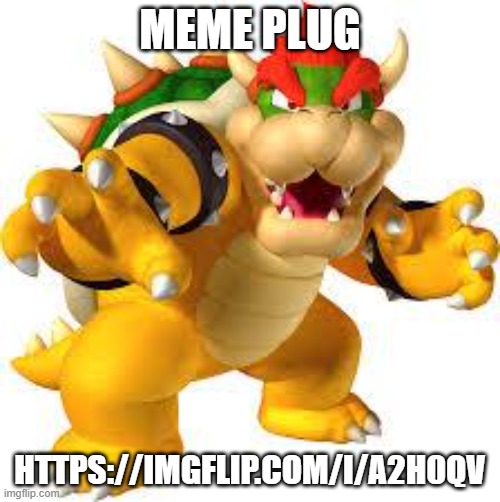 Bowser | MEME PLUG; HTTPS://IMGFLIP.COM/I/A2H0QV | image tagged in bowser | made w/ Imgflip meme maker