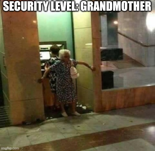 Security Level: Grandmother | SECURITY LEVEL: GRANDMOTHER | image tagged in chrisjoines1 | made w/ Imgflip meme maker