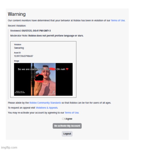 moderaion | image tagged in memes,roblox ban | made w/ Imgflip meme maker