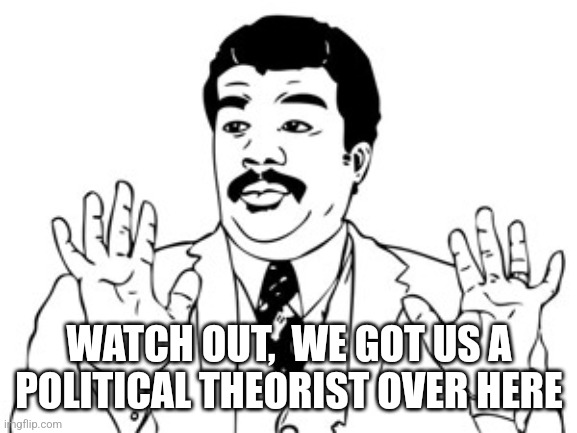 Neil deGrasse Tyson Meme | WATCH OUT,  WE GOT US A POLITICAL THEORIST OVER HERE | image tagged in memes,neil degrasse tyson | made w/ Imgflip meme maker