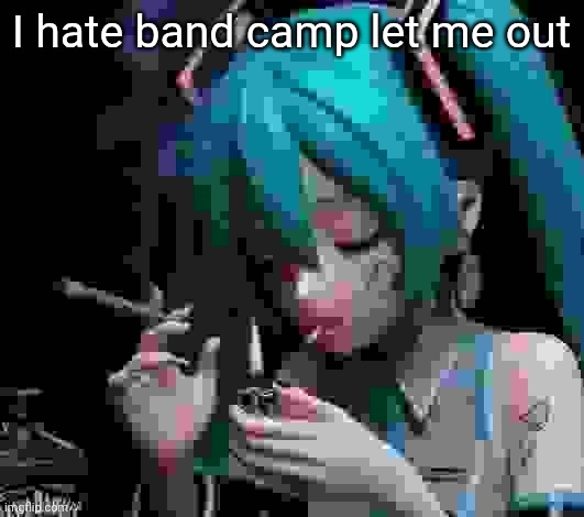 Miku smoking low quality | I hate band camp let me out | image tagged in miku smoking low quality | made w/ Imgflip meme maker
