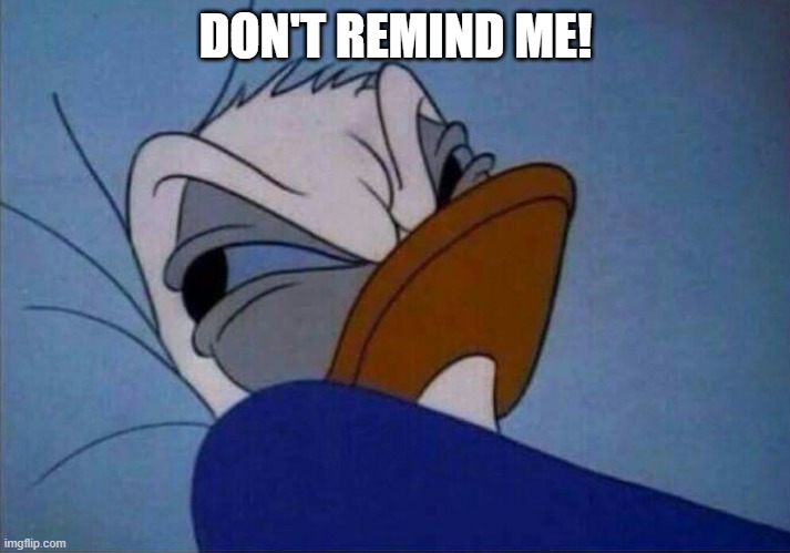 DON'T REMIND ME! | image tagged in angry donald duck | made w/ Imgflip meme maker
