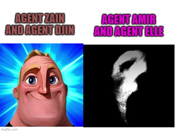 My Opinion on Pillar Leaders of Neuro and Inviso | AGENT AMIR AND AGENT ELLE; AGENT ZAIN AND AGENT DJIN | image tagged in mr incredible becoming uncanny,mr incredible becoming canny,leader | made w/ Imgflip meme maker