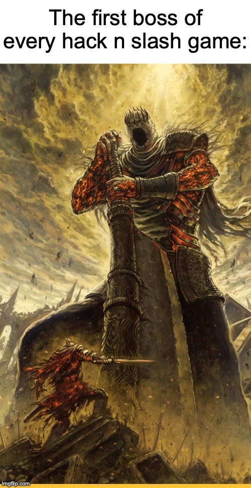 devastator | The first boss of every hack n slash game: | image tagged in fantasy painting,memes,video games,hack n slash | made w/ Imgflip meme maker