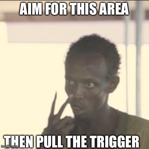 Look At Me | AIM FOR THIS AREA; THEN PULL THE TRIGGER | image tagged in memes,look at me | made w/ Imgflip meme maker
