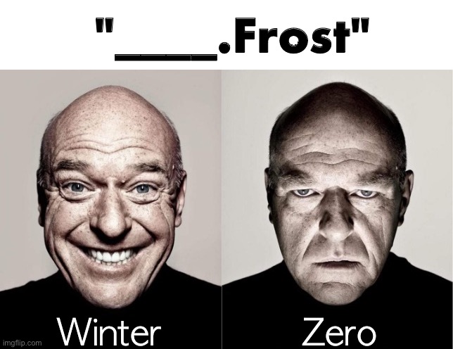 dos uno | "____.Frost"; Winter; Zero | image tagged in hank | made w/ Imgflip meme maker
