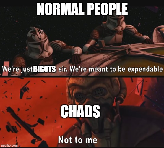 Not to me | NORMAL PEOPLE; BIGOTS; CHADS | image tagged in not to me | made w/ Imgflip meme maker
