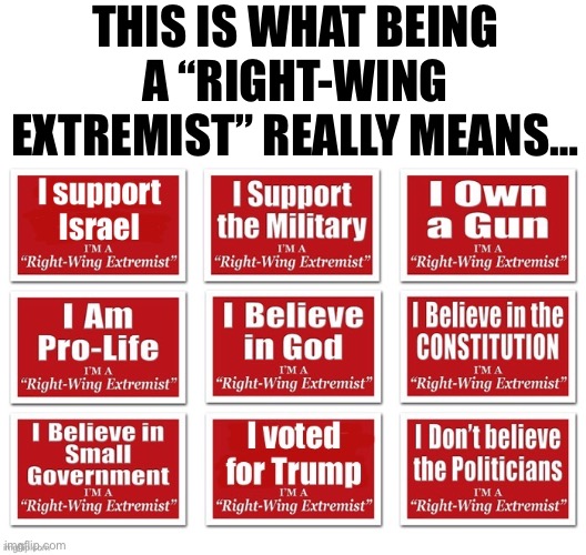 Extemely pro-U.S.A…. | THIS IS WHAT BEING A “RIGHT-WING EXTREMIST” REALLY MEANS… | image tagged in political meme,rightwing extremists,patriots,the real meaning | made w/ Imgflip meme maker
