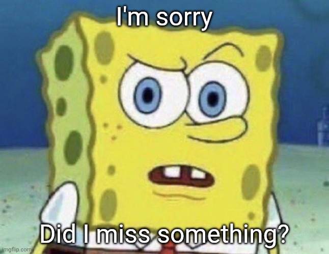 Excuse me? | I'm sorry; Did I miss something? | image tagged in confused spongebob | made w/ Imgflip meme maker