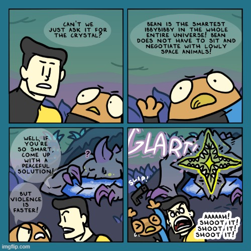image tagged in stars,bean,violence,monster,gun,slip | made w/ Imgflip meme maker