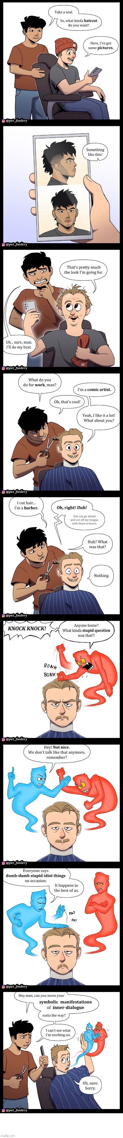image tagged in comic,artist,barber,haircut,thoughts,dialogue | made w/ Imgflip meme maker
