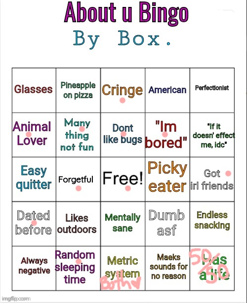 borbe | image tagged in about u bingo by box | made w/ Imgflip meme maker