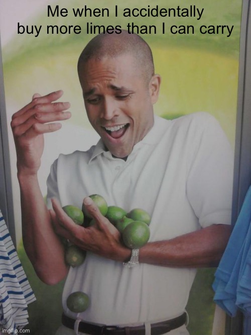 Why Can't I Hold All These Limes | Me when I accidentally buy more limes than I can carry | image tagged in memes,why can't i hold all these limes | made w/ Imgflip meme maker