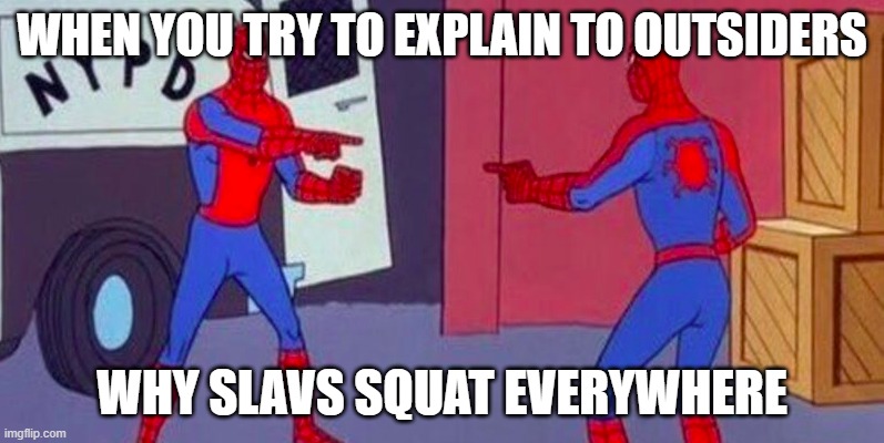 1967 Spiderman Blame Game | WHEN YOU TRY TO EXPLAIN TO OUTSIDERS; WHY SLAVS SQUAT EVERYWHERE | image tagged in 1967 spiderman blame game,slavic lives matter,slavic squat | made w/ Imgflip meme maker