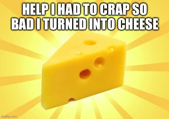 Cheese Time | HELP I HAD TO CRAP SO BAD I TURNED INTO CHEESE | image tagged in cheese time | made w/ Imgflip meme maker
