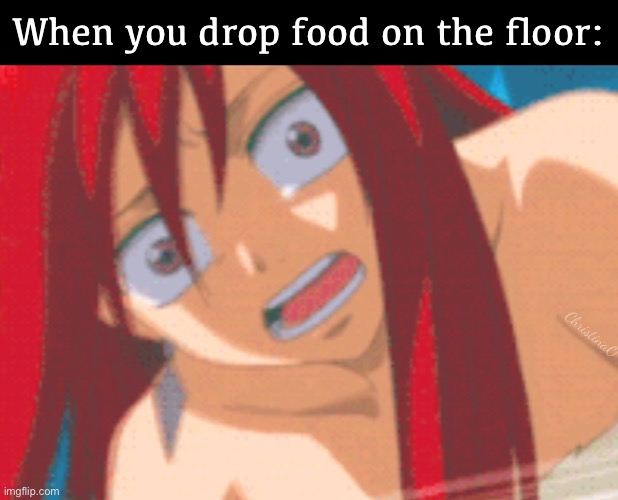 Fairy Tail Memes - Drop Food on the Floor | When you drop food on the floor:; ChristinaO | image tagged in memes,fairy tail,fairy tail memes,anime memes,erza scarlet,food | made w/ Imgflip meme maker